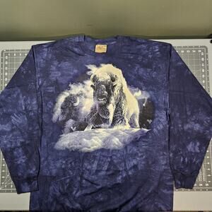 Vintage The Mountain Bison Tshirt XXL New Blue Lee Cable Buffalo 90s Tie Dye